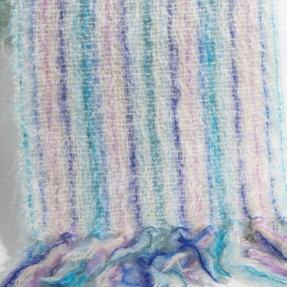 Royal Scot Striped Mohair Wool Blend Scarf ca. 1960s Teal Purple Blue Pink Knit - Picture 7 of 10